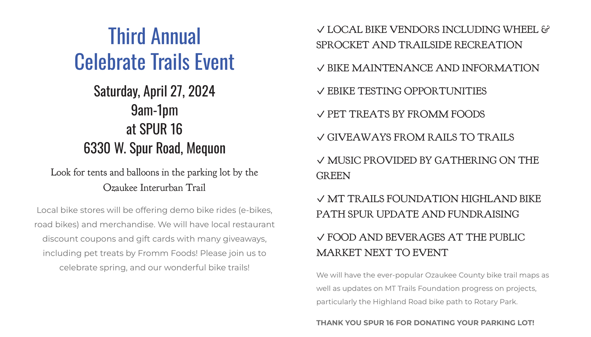 Celebrate Trails Event, April 27 ThiensvilleMequon